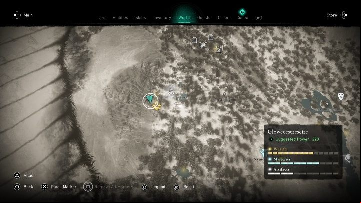You will find the chest to the west of Glowecestre - Assassins Creed Valhalla: Gear - Glowecestrescire secrets, locations - Glowecestrescire - Assassins Creed Valhalla Guide and Walkthrough