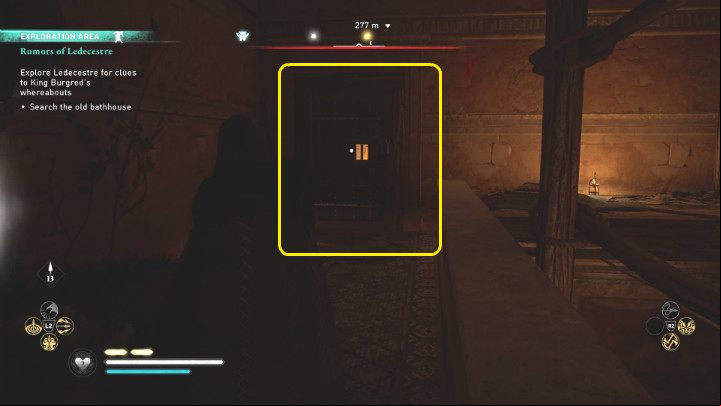 When you get the key, take the stairs to the upper floor and open the door at the very end of the narrow balcony - Assassins Creed Valhalla: Rumors of the Ledecestre - Ledecestrescire - Assassins Creed Valhalla Guide and Walkthrough