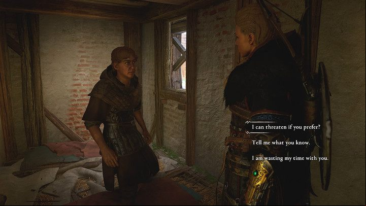 When talking to the man, threaten him and he will say everything he knows - Assassins Creed Valhalla: The Abbots Gambit - Cent - Assassins Creed Valhalla Guide and Walkthrough