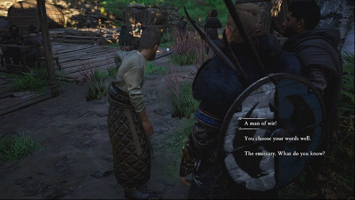 A man in grey clothes standing outside the tavern will give you additional information for free if you praise him a little - Assassins Creed Valhalla: The Abbots Gambit - Cent - Assassins Creed Valhalla Guide and Walkthrough