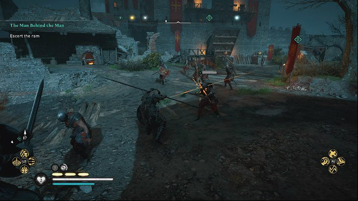 Once the oil cauldrons are destroyed, you will have to clear the path by finishing off any guards standing on the ram's route - Assassins Creed Valhalla: The Man Behind the Man - Cent - Assassins Creed Valhalla Guide and Walkthrough