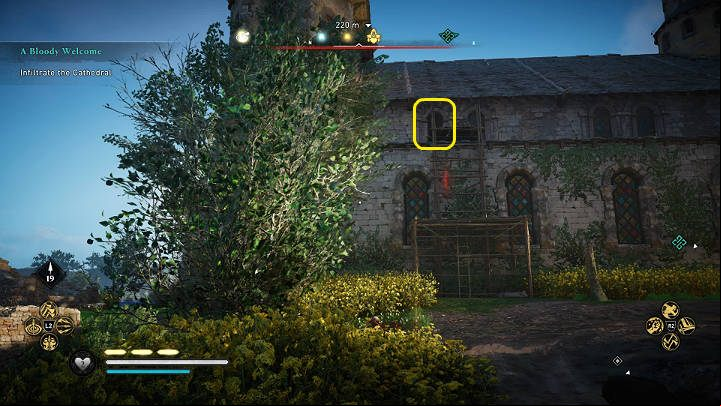There is an alternate entrance to the cathedral – climb the scaffolding and go through one of the open windows - Assassins Creed Valhalla: A Bloody Welcome - Cent - Assassins Creed Valhalla Guide and Walkthrough