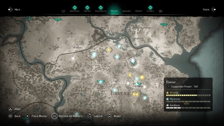 Location of the cursed place: in the north of the region, near Colcestre - Assassins Creed Valhalla: Cursed Symbols - Essexe secrets, locations - Essexe - Assassins Creed Valhalla Guide and Walkthrough