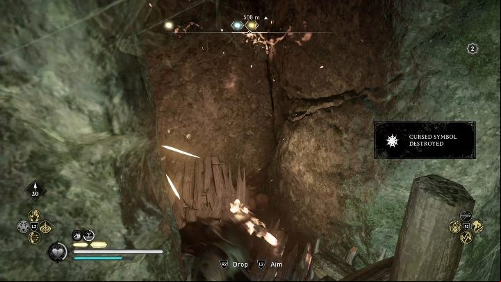 Behind the boulder is a small room the access to which is blocked by the boards - Assassins Creed Valhalla: Cursed Symbols - Essexe secrets, locations - Essexe - Assassins Creed Valhalla Guide and Walkthrough