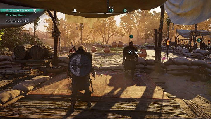 It is time to take part in numerous wedding games, such as (drunk) archery contest of shooting clay vases or a drinking contest - Assassins Creed Valhalla: Wedding Horns - East Anglia - Assassins Creed Valhalla Guide and Walkthrough