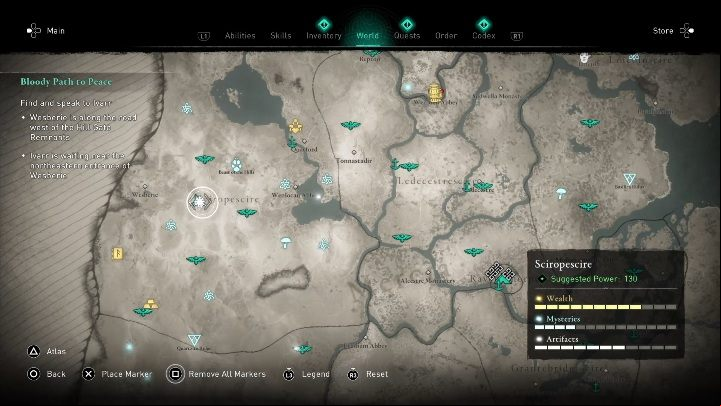 The location of the cursed place: in the middle of the region - Assassins Creed Valhalla: Cursed symbol - Sciropescire secrets, locations - Sciropescire - Assassins Creed Valhalla Guide and Walkthrough