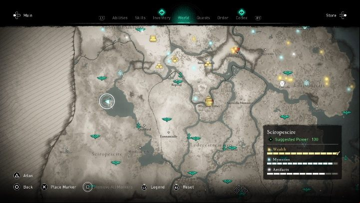 The location of the cursed place: near Lake Bomere - Assassins Creed Valhalla: Cursed symbol - Sciropescire secrets, locations - Sciropescire - Assassins Creed Valhalla Guide and Walkthrough