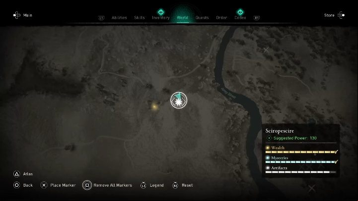 The location of the cursed place: in the middle of the map, near the Afon Hafren River - Assassins Creed Valhalla: Cursed symbol - Sciropescire secrets, locations - Sciropescire - Assassins Creed Valhalla Guide and Walkthrough