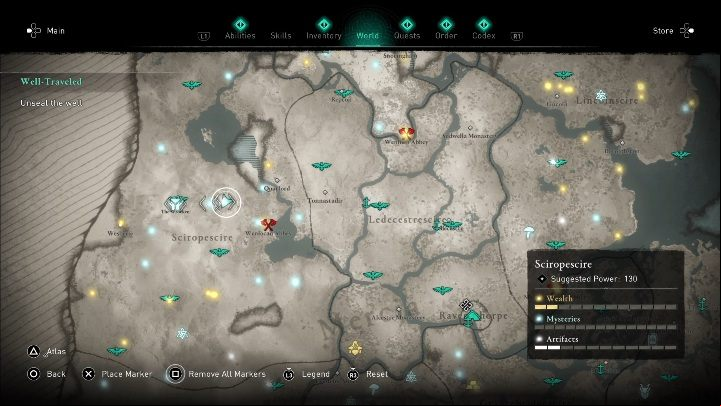 You will find this mask west of Quatford - Assassins Creed Valhalla: Roman Artifact - Sciropescire secrets, locations - Sciropescire - Assassins Creed Valhalla Guide and Walkthrough
