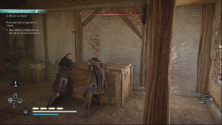 You can find food stored in large crates in civilian-populated areas - Assassins Creed Valhalla: A River to Raid - Walkthrough - Assassins Creed Valhalla Guide and Walkthrough