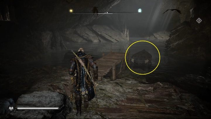 Your next task is to jump into the boat and float along the rocks on the right - Assassins Creed Valhalla: Treasures of Britain - Hamtunscire secrets, locations - Hamtunscire - Assassins Creed Valhalla Guide and Walkthrough