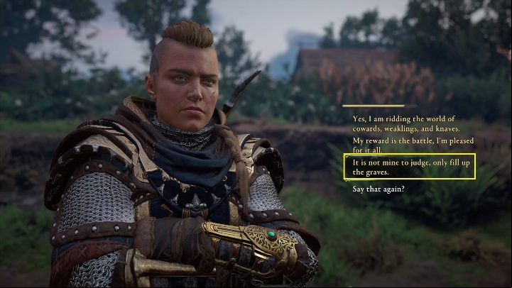 The next answer is number 3 – as a man doesn't your belligerent nature, you should note that you do not pronounce sentences, but only execute them - Assassins Creed Valhalla: Flyting - Hamtunscire secrets, locations - Hamtunscire - Assassins Creed Valhalla Guide and Walkthrough