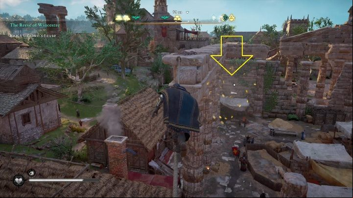 End: The paper will stop by the rope from which you have to make a leap of faith to complete this side activity - Assassins Creed Valhalla: Flying Paper - Wincestre secrets, locations - Wincestre - Assassins Creed Valhalla Guide and Walkthrough