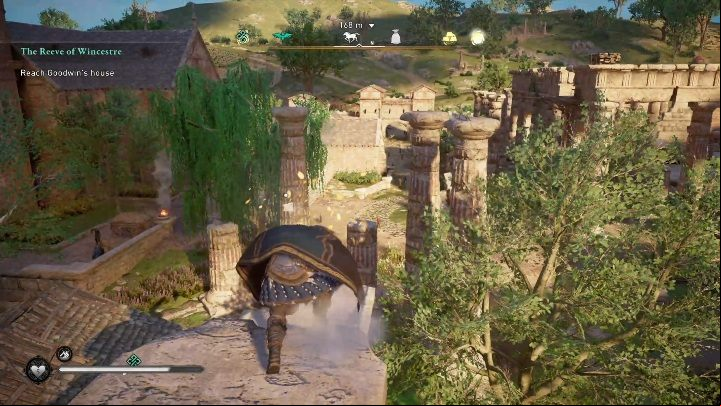 End: The card will stop at the end of the wall, near the columns - Assassins Creed Valhalla: Flying Paper - Wincestre secrets, locations - Wincestre - Assassins Creed Valhalla Guide and Walkthrough
