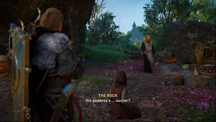 The woman wants to check it out and asks you to protect her during her travel - you'll come across some wolves along the way - Assassins Creed Valhalla: Rock of Fertility - Southsexe - Assassins Creed Valhalla Guide and Walkthrough