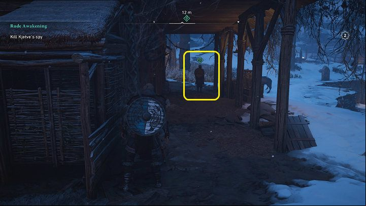 Eivor's sleep is interrupted by an unexpected visit of one of Kjotve's spies - Assassins Creed Valhalla: Rude Awakening - Rygjafylke - Assassins Creed Valhalla Guide and Walkthrough
