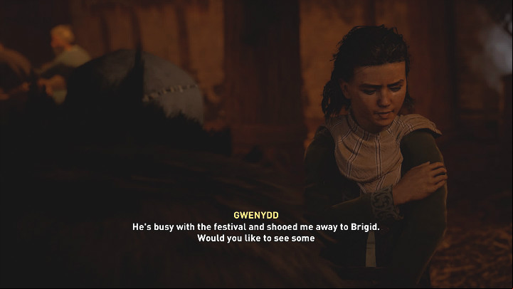 Talk to Brigid, who is standing by the exit - Assassins Creed Valhalla: A Love Betrayed - Glowecestrescire - Assassins Creed Valhalla Guide and Walkthrough
