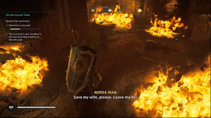 The survivors can be found in burning huts and other buildings - Assassins Creed Valhalla: On Borrowed Time - Snotinghamscire - Assassins Creed Valhalla Guide and Walkthrough