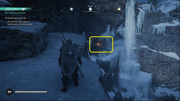 Go to the waterfall northwest of Stoneburgh to talk to a friend - Assassins Creed Valhalla: On Borrowed Time - Snotinghamscire - Assassins Creed Valhalla Guide and Walkthrough