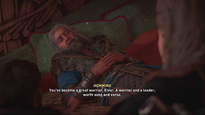 When Eivor spoke with Vili, one of the scouts arrived with grim news - Hemming is already on his deathbed, and these are his last moments of life - Assassins Creed Valhalla: On Borrowed Time - Snotinghamscire - Assassins Creed Valhalla Guide and Walkthrough