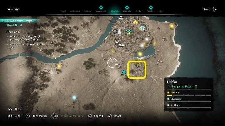 Barid's position will not be marked on the world map, so we've marked it in the image above for easy reference - AC Valhalla Wrath of the Druids: Blood Bond - Walkthrough - Assassins Creed Valhalla Guide and Walkthrough