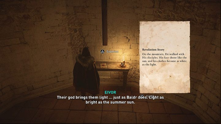 The last part, the Revelation Story, can be found in a small chapel to the left of the cathedral entrance - Assassins Creed Valhalla: The Reeve of Wincestre - Wincestre - Assassins Creed Valhalla Guide and Walkthrough