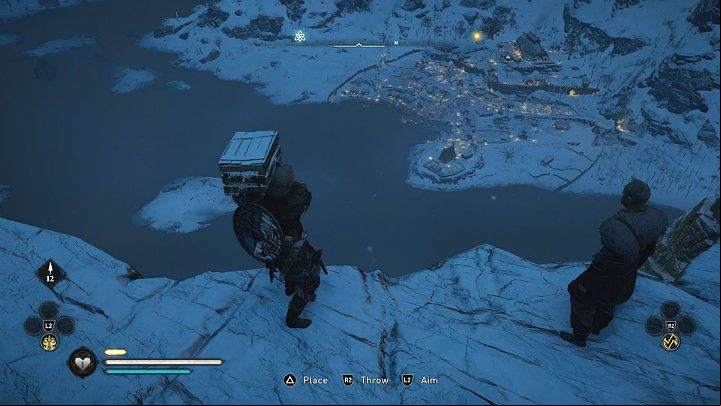 Go up to the chests and pick them up one by one and then throw them into the chasm - Assassins Creed Valhalla: Old Man on the Edge - Rygjafylke - Assassins Creed Valhalla Guide and Walkthrough