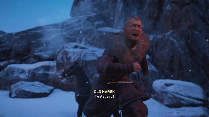 Interestingly enough, Harek will say that the throwing away of the stock was only a preview of his arrival to Asgard - Assassins Creed Valhalla: Old Man on the Edge - Rygjafylke - Assassins Creed Valhalla Guide and Walkthrough