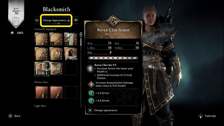 To do that, you need to go to the blacksmith Gunnar, whom you will find in Ravensthorpe - AC Valhalla: Equipment - how to change the appearance? River Raids - FAQ - Assassins Creed Valhalla Guide and Walkthrough