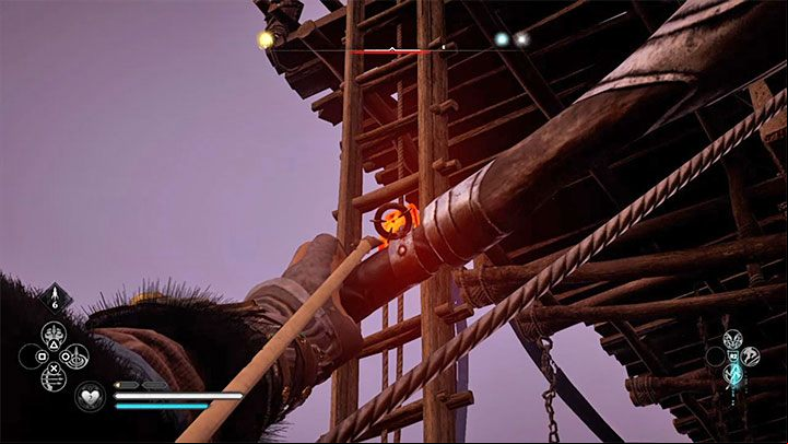 Use the first ladder and then use the bow to lower the second ladder - Assassins Creed Valhalla: How to unlock Flying Eivor trophy? - Trophy guide - Assassins Creed Valhalla Guide and Walkthrough