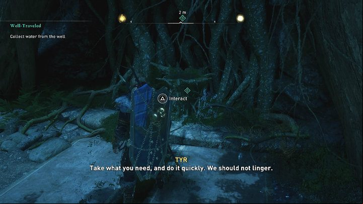 When the Well of Urdr is opened, jump down to the very bottom and draw some water to activate the cinematic interlude - Assassins Creed Valhalla: Well-Traveled - Asgard - Assassins Creed Valhalla Guide and Walkthrough