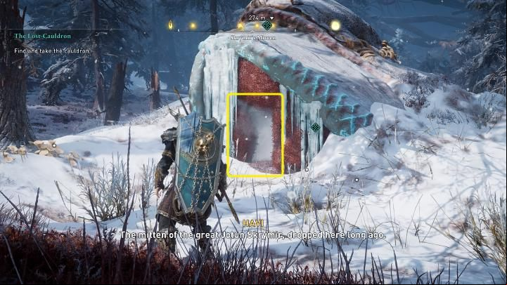 Continue ahead, and you will come to Skrymir's Mitten - Assassins Creed Valhalla: The Lost Cauldron - Jotunheim - Assassins Creed Valhalla Guide and Walkthrough