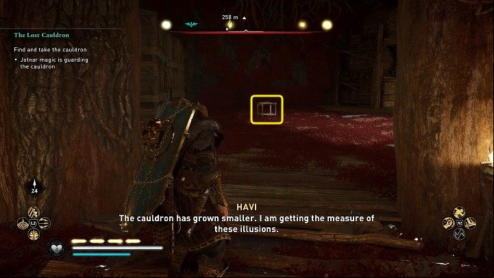Approach the wooden table and take the cauldron - Assassins Creed Valhalla: The Lost Cauldron - Jotunheim - Assassins Creed Valhalla Guide and Walkthrough