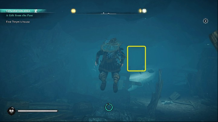 Once you're underwater, swim into the doorway marked in the image above and keep swimming ahead - Assassins Creed Valhalla: A Gift from the Past - Jotunheim - Assassins Creed Valhalla Guide and Walkthrough