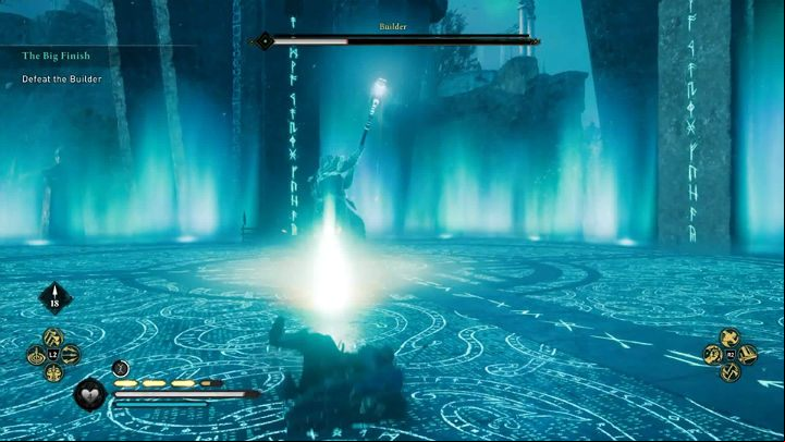 The Builder's second special attack is a frost energy beam that he can send across the arena floor - Assassins Creed Valhalla: The Builder - boss, how to defeat him? - Bosses - Assassins Creed Valhalla Guide and Walkthrough