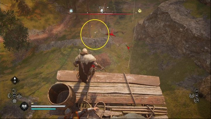 Beginning: In order to start chasing this paper, you must jump from the boards into the leaves - Assassins Creed Valhalla: Flying Paper - Ledecestresscire secrets, locations - Ledecestrescire - Assassins Creed Valhalla Guide and Walkthrough