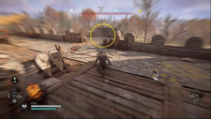 End: The card will stop once it reach enemy guard tower - Assassins Creed Valhalla: Flying Paper - Ledecestresscire secrets, locations - Ledecestrescire - Assassins Creed Valhalla Guide and Walkthrough