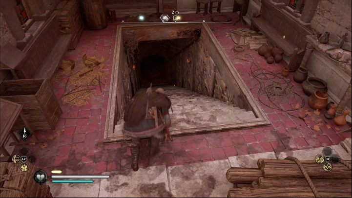 Inside you will see a age to the basement/tunnels - Assassins Creed Valhalla: Rigsogur Fragment - Ledecestresscire secrets, location - Ledecestrescire - Assassins Creed Valhalla Guide and Walkthrough