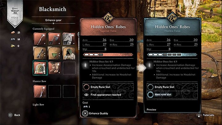 As a reminder, you can only increase the quality of the item by visiting Gunnar the blacksmith's in Ravensthorpe, and giving him ingots in the right amount and variety - Assassins Creed Valhalla: How to upgrade equipment? - Eivor - Assassins Creed Valhalla Guide and Walkthrough