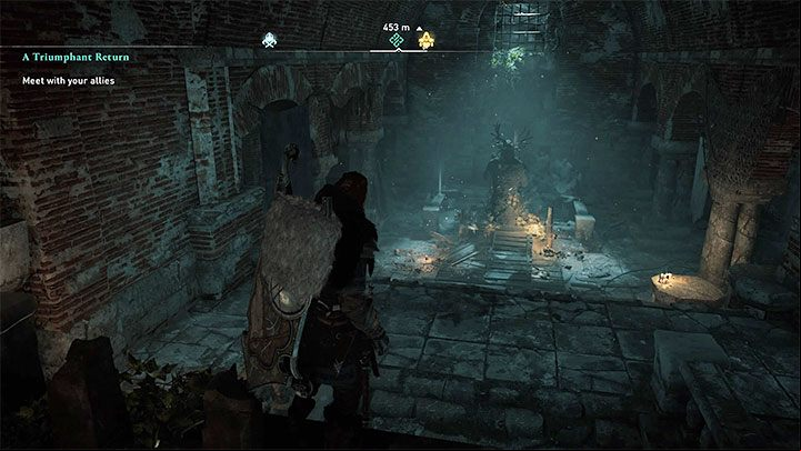At the very end of the dungeon, there is a statue shown in the picture above, into which you have to insert the trophies won after the defeated Daughters of Lerion - Assassins Creed Valhalla: Trophies / achievements list - Trophy guide - Assassins Creed Valhalla Guide and Walkthrough