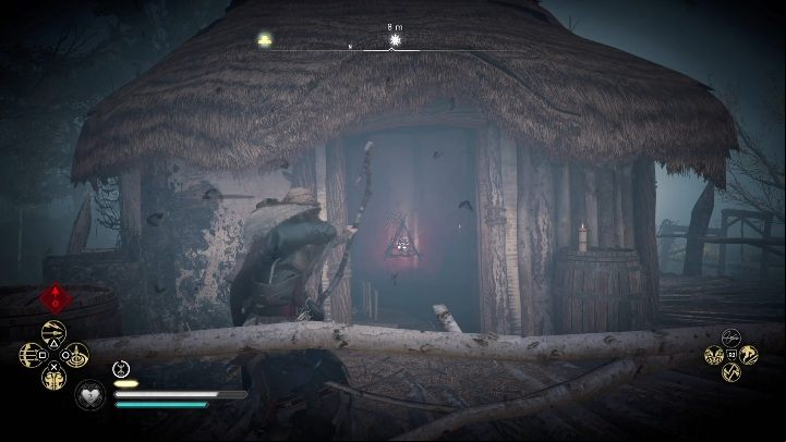 Location of the totem: to get to the totem, you have to break down the wooden door and then shoot towards the totem - Assassins Creed Valhalla: Cursed symbol - Grantebridgescire secrets, locations - Grantebridgescire - Assassins Creed Valhalla Guide and Walkthrough