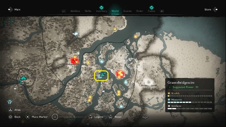 In the place marked in the picture above, you will meet a man (Axehead) who complains about a headache - Assassins Creed Valhalla: The Wound-Wands of Friends - Grantebridgescire - Assassins Creed Valhalla Guide and Walkthrough