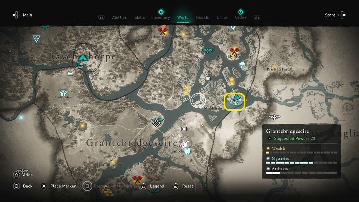 In the place marked in the picture above, you will meet a soldier who says strange things about the dark Elves and is looking for a way to the Wind-Blue - Assassins Creed Valhalla: Path to the Wind-Blue - Grantebridgescire - Assassins Creed Valhalla Guide and Walkthrough