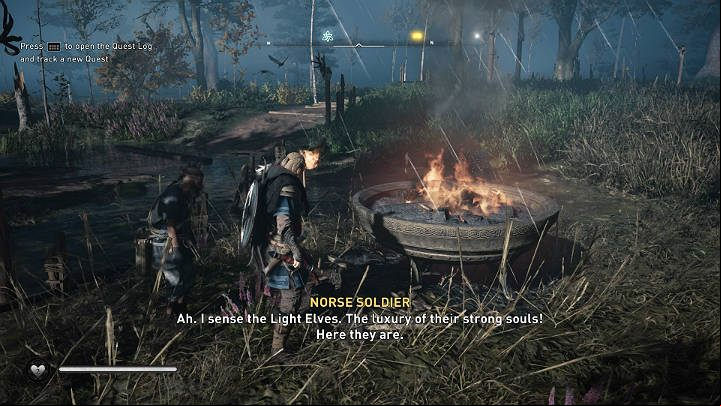 Take a torch and fire in a large vessel to light up the road and then follow the man - Assassins Creed Valhalla: Path to the Wind-Blue - Grantebridgescire - Assassins Creed Valhalla Guide and Walkthrough