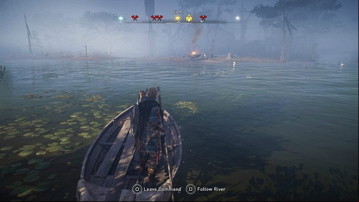 Get in the boat and cross to the other side of the marsh with the man - Assassins Creed Valhalla: Path to the Wind-Blue - Grantebridgescire - Assassins Creed Valhalla Guide and Walkthrough