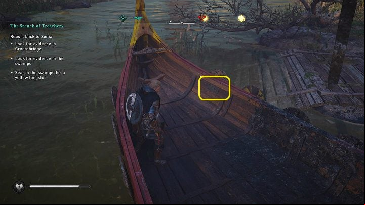 to carefully examine the abandoned ship and read the short note that is inside the vessel - Assassins Creed Valhalla: The Stench of Treachery - Grantebridgescire - Assassins Creed Valhalla Guide and Walkthrough