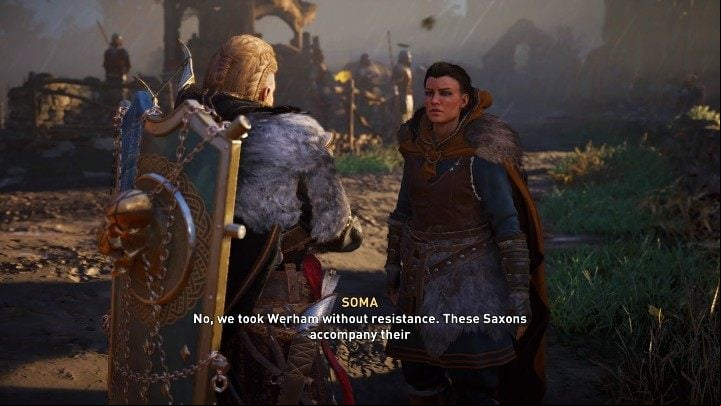Once there, you will be greeted by Soma, who will inform you about how they managed to occupy Werham and about the current political situation, and then lead you to Guthrum - Assassins Creed Valhalla: Kingdoms End - Hamtunscire - Assassins Creed Valhalla Guide and Walkthrough