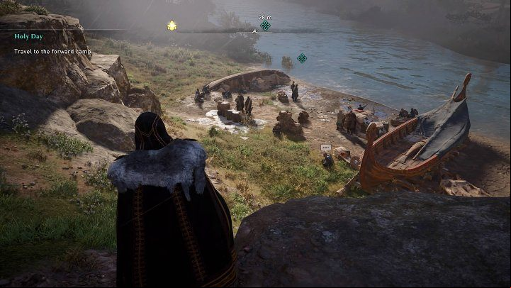 When you reach the small forward camp by the river, you will notice that your allies from all over England have already gathered here: Ljufvina and Hjorr, Tewdwr, Erke and Stowe, Broder, Finnr, Vili, Hunwald, Geadric, Bishop Deorlaf, and even young Eluric (son of Birstan and Alfida) - Assassins Creed Valhalla: Holy Day - Hamtunscire - Assassins Creed Valhalla Guide and Walkthrough