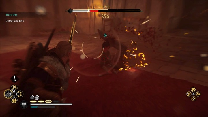 Ranged weapons are also extremely effective against Goodwin, as your enemy will not be able to block shots at his head height, which will deal the most damage to him - Assassins Creed Valhalla: Holy Day - Hamtunscire - Assassins Creed Valhalla Guide and Walkthrough