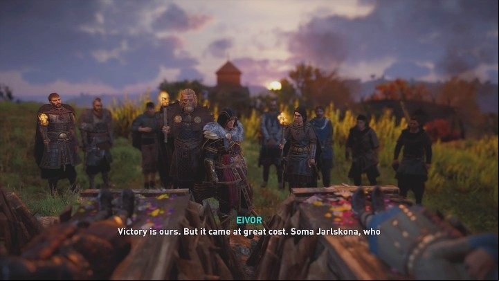 After the battle, you will have the opportunity to talk to those allies who managed to survive or say goodbye to all the fallen right away - Assassins Creed Valhalla: Holy Day - Hamtunscire - Assassins Creed Valhalla Guide and Walkthrough